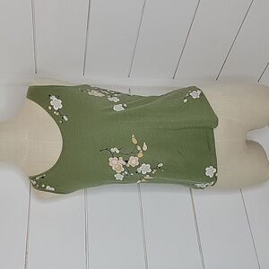 LOFT Ann Taylor medium petite cotton tank top green floral